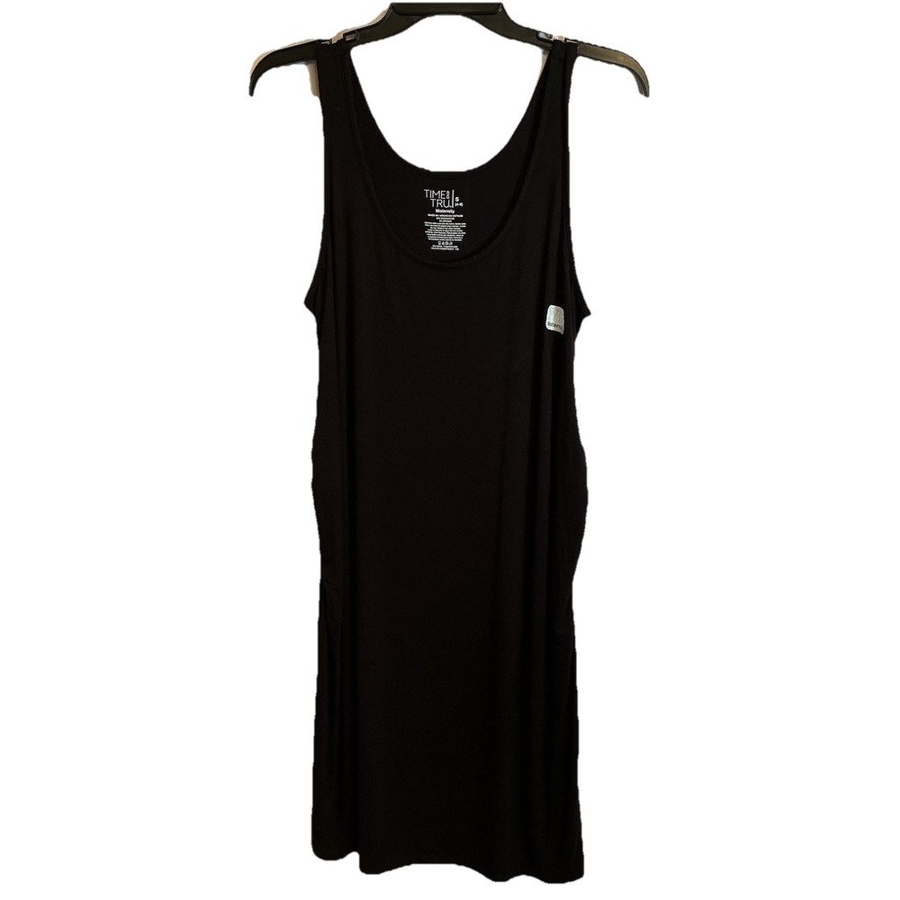 Time and Tru Women's Maternity Sleeveless Easy Tank Dress Black NWT Sz Small 4-6